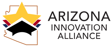 Arizona Innovation Allian Logo. It is 3 stars in UA, ASU and NAU colors inside  a state of Arizona Outline. 